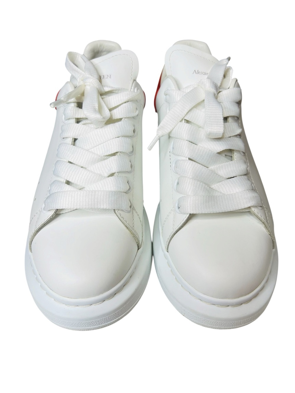Alexander McQueen White Leather Sneakers with Red Heel Tab